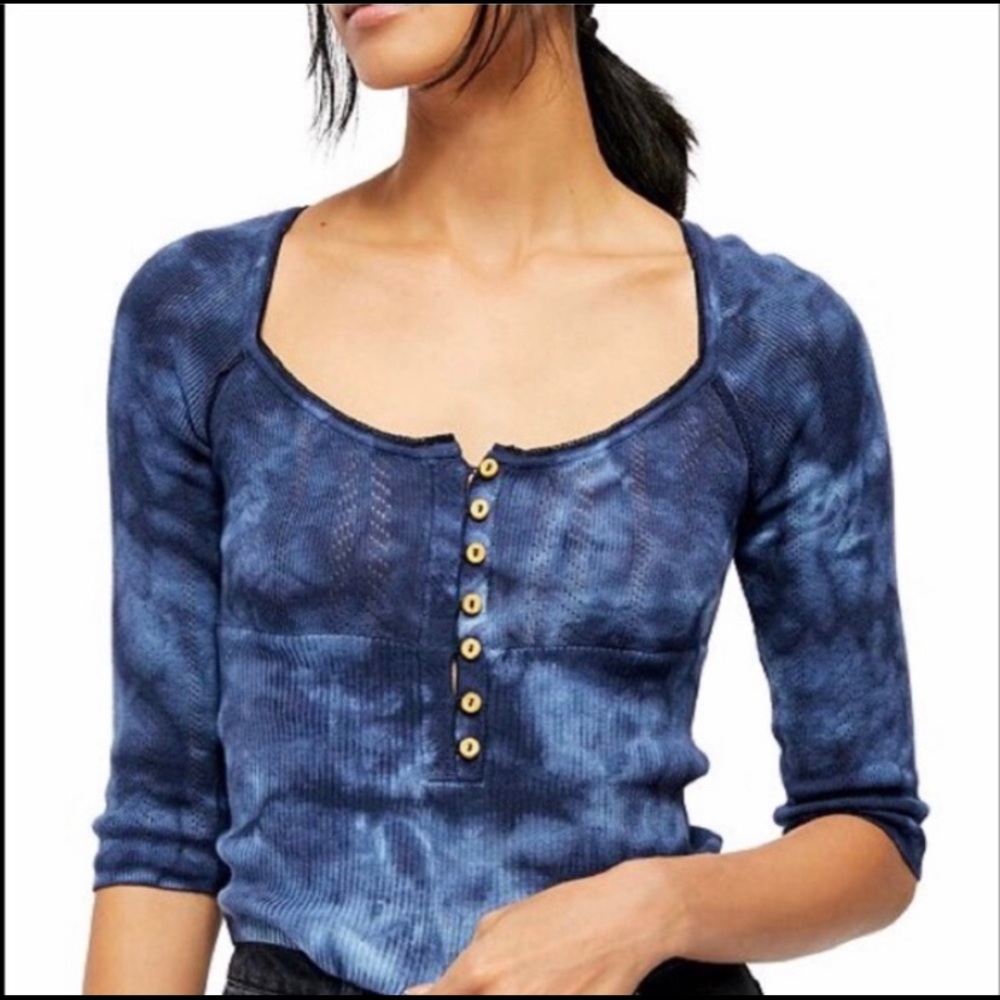 NWT Free People Rory Henley Top Tie Dye Navy M - Picture 4 of 13